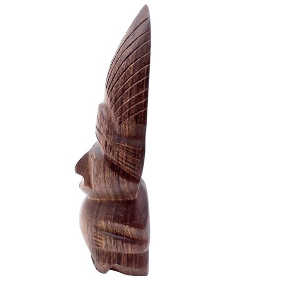 Set of 2 Wooden Statues 8 and 6 inch Tall Kneeling People with Headdress - Picture 10 of 11